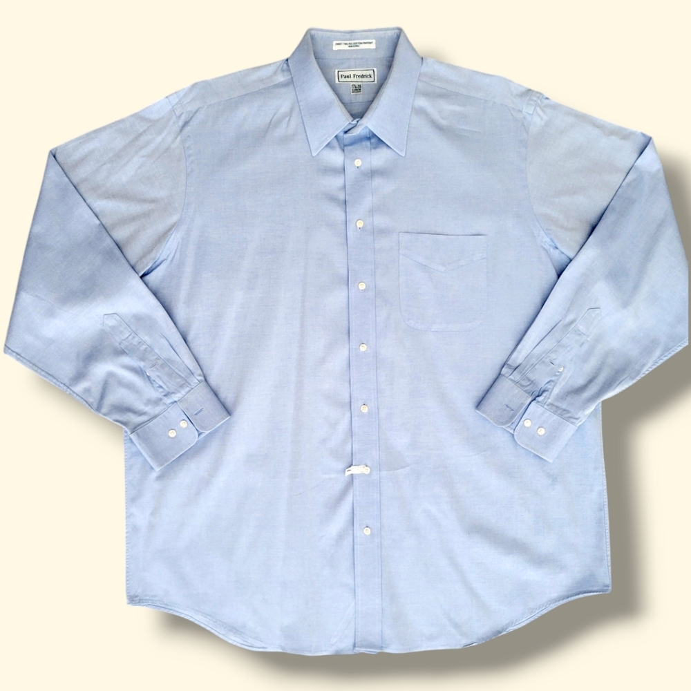 Paul Fredrick Dress Shirt Size 17.5/35 Light Blue Cotton Pinpoint Point Collar